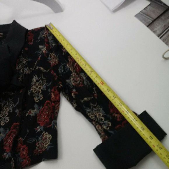 Vintage 90's Floral Dress Jacket L/XL Black Red - Picture 12 of 15